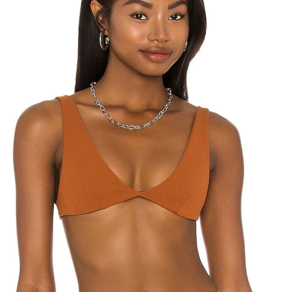 HAIGHT. Copper Brown Triangle Bikini Top SMALL Minimal Designer Crepe $139 NEW